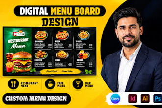 design digital menu board, restaurant menu and animated tv menu