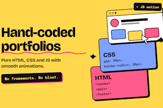code a custom HTML CSS js portfolio with animations