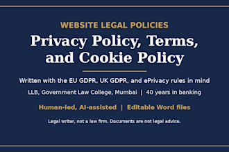 write gdpr privacy policy, terms and conditions, and cookie policy
