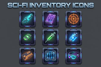 design hand painted sci fi 2d game assets and UI elements