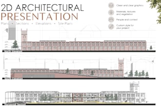 create 2d architectural presentation plans and sections