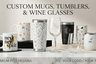 create custom mug, tumbler, and wine glass designs