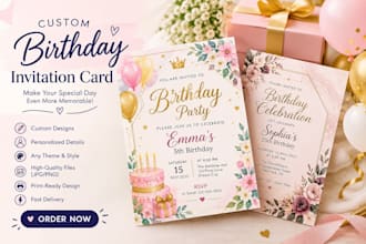 design a beautiful custom birthday invitation card for you