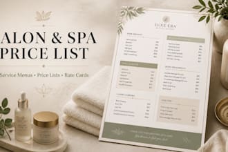 design salon price list spa menu beauty service menu barber nail lash rate card