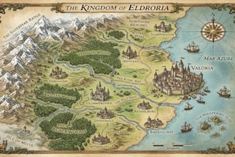 illustrate a fantasy map for your book novel or fictional world