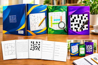 do sudoku, word search, crossword puzzle books, cover design for amazon KDP
