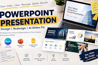 design or redesign canva presentation, pitch deck and ai slides powerpoint fix