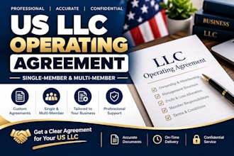 prepare a US llc operating agreement based on your business details