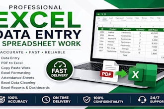 do excel tasks like data entry, cleaning, formula, lookup, and match