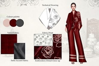 create fashion illustrations, flat sketches and technical drawings