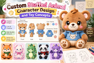 custom stuffed animal character design and toy concepts