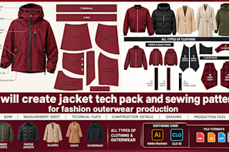 create jacket tech pack and sewing pattern for fashion outerwear production