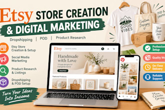do etsy store creation digital marketing  pinterest pin dropshipping product pod