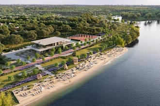 redevelop 3d landscape canal waterfront, community retreat space,urban rendering