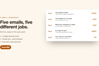 write a five email sequence with subjects and preview lines