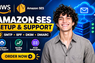 setup amazon ses, SMTP, production access and assist with sending limits