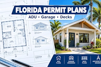 design florida permit adu architect plans, floor plans, garage and deck drawings