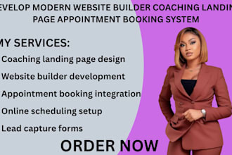 develop modern website builder coaching landing page appointment booking system
