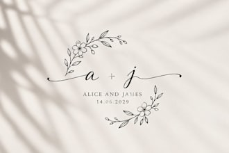 design a minimalist wedding initials logo and monogram