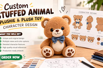 create custom stuffed animal plushie and plush toy character design
