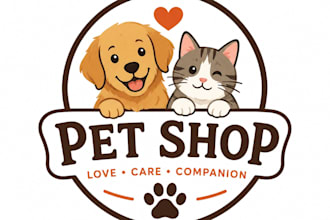cute professional pet shop dog and cat logo