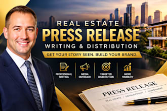 write real estate press releases and distribute via premium media online