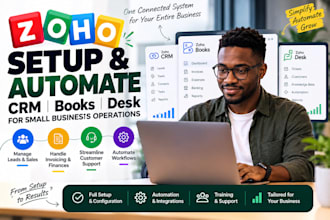set up zoho CRM, books, people, creator, and desk for small business operations