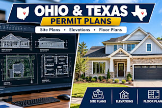 ohio or texas architectural permit construction plans, elevations and site plans