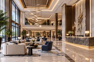 do 3d lobby interior design, luxury hotel design with 3d modeling
