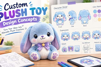 design custom plush toy concepts, plushie characters and toy layouts
