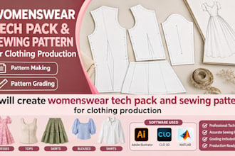 create womenswear tech pack and sewing pattern for clothing production