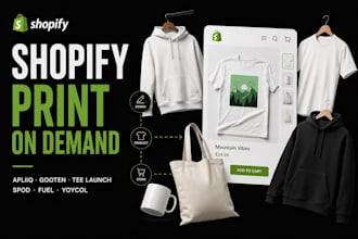 set up shopify print on demand with apliiq gooten teelaunch spod fuel yoycol