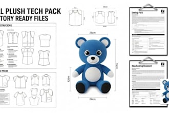 create a factory ready plushie tech pack and sewing spec sheet