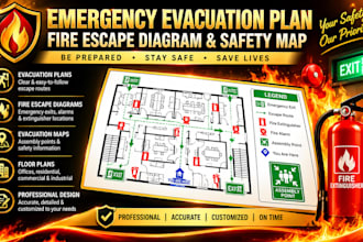 design emergency evacuation plan, fire escape diagram, map for your safety