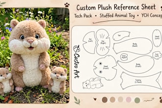 create a custom plush sewing pattern stuffed animal plushie reference sheet