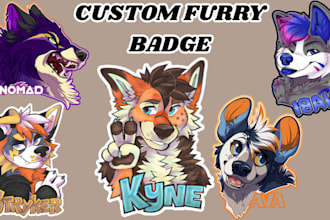 design custom digital furry badge, fursona headshot, furry ych sticker or emote