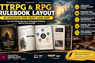 design ttrpg rpg rulebook layout in indesign for print and kdp