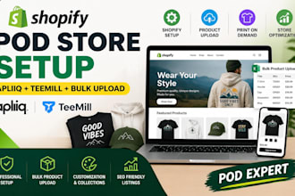 setup apliiq shopify pod teemill print on demand bulk product upload store setup