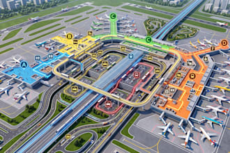 create airport map, terminal map, transportation hub and wayfinding map