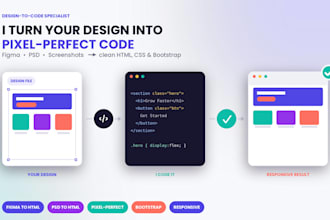 convert figma, PSD or xd design to HTML CSS bootstrap 5