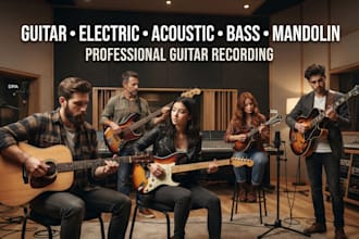 record guitar, electric guitar, acoustic guitar, bass guitar and mandolin