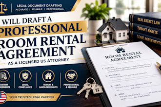 draft a professional room rental agreement as a licensed US attorney