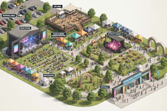 design custom 3d isometric festival maps, event maps venue map and visitor guide