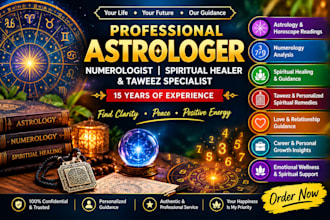provide professional astrology, numerology, spiritual healing and taweez