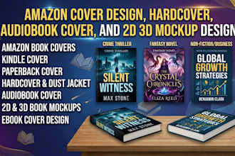 do amazon cover design, hardcover, audiobook cover and 2d 3d mockup design