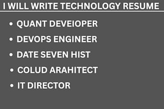 write technology resume, quant developer, machine cloud engineer, architect, cv