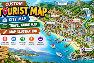 create custom tourist map, city map and travel guide map, map illustration