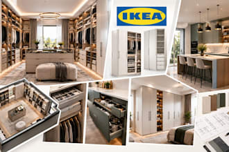 design ikea pax walk in closet, kitchen cabinet and wardrobe 3d rendering