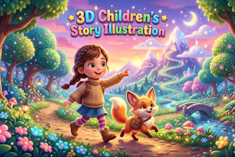 create 3d children book illustration, kids storybook, picture book for amazon kd