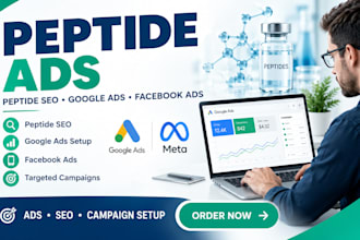setup peptide ads, peptide SEO, google ads, facebook ads for peptides